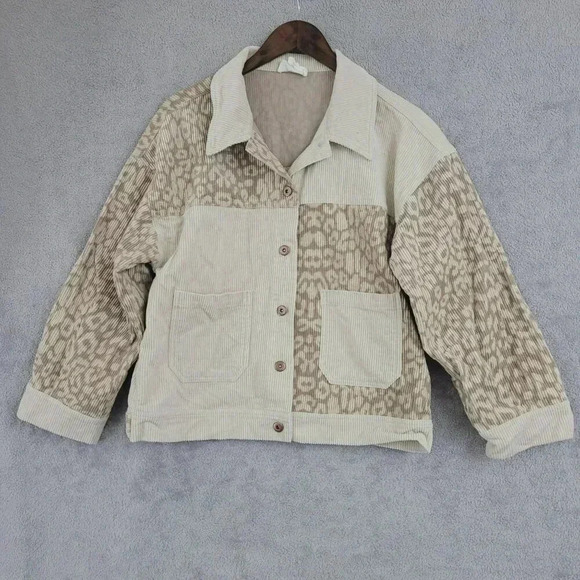 Loveriche Womens M Linen Blend Patchwork Corduroy & Leopard Print Jacket  4PT - Picture 1 of 6